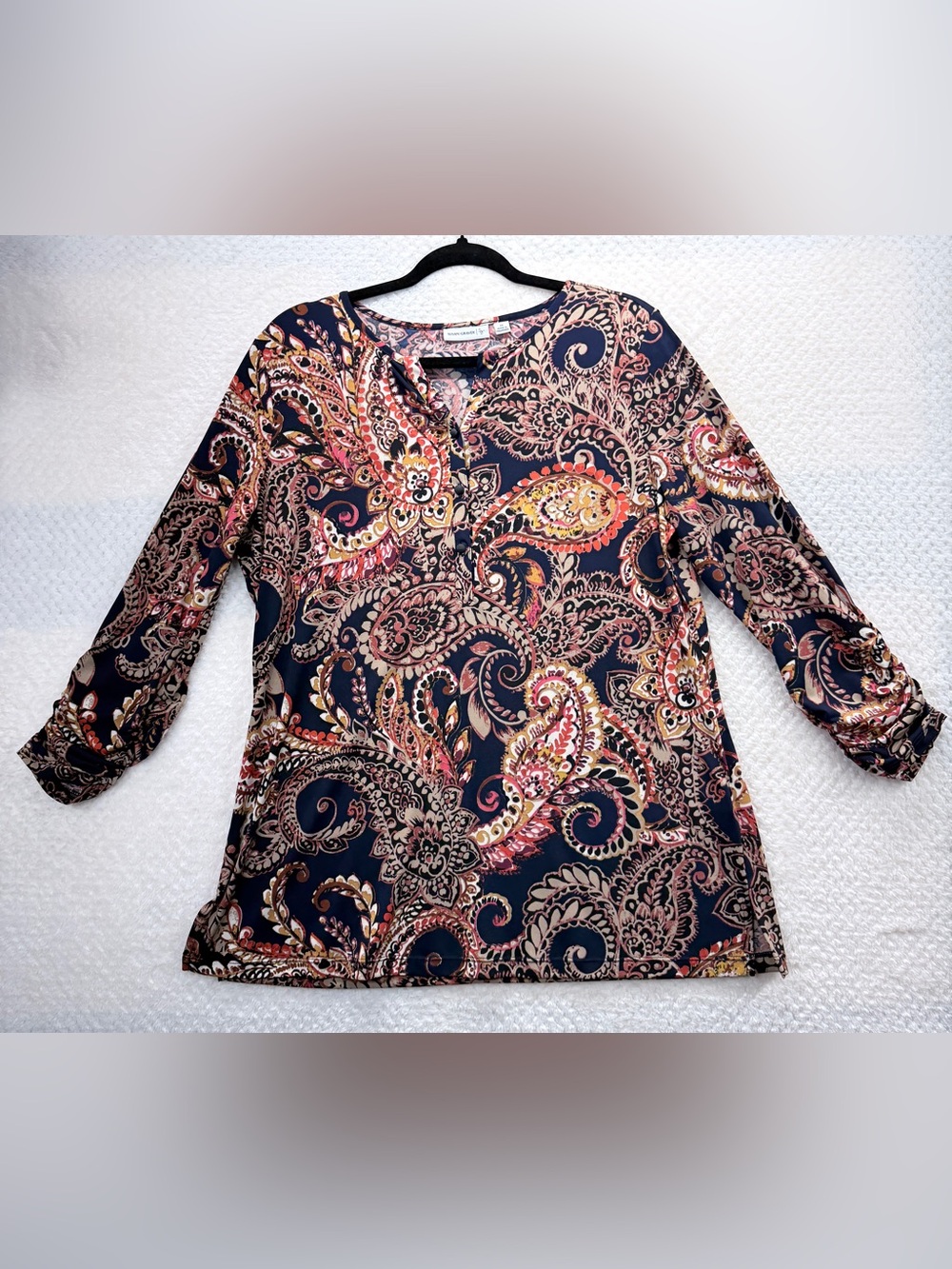 Susan Graver Multi-Color Tunic Liquid Knit w/ Paisley Print  3/4 Sleeve